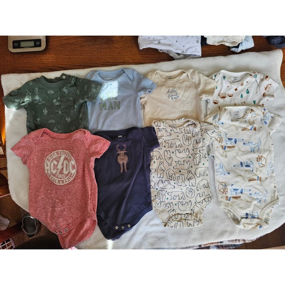 Carter's Other - Carters Baby Boy 12M Bodysuit Lot 7pc AC/DC Polar Bear Camping Dogs Lil Man 12M